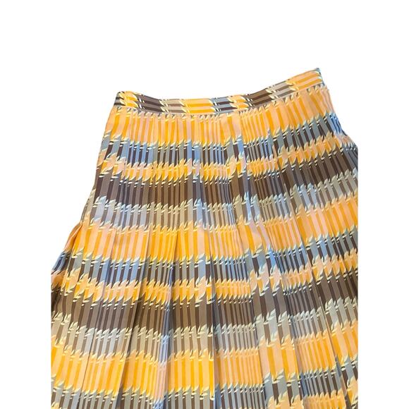 Vintage S Women Yves Martin France Pleated Printed Midi Skirt Striped Retro - Picture 2 of 6